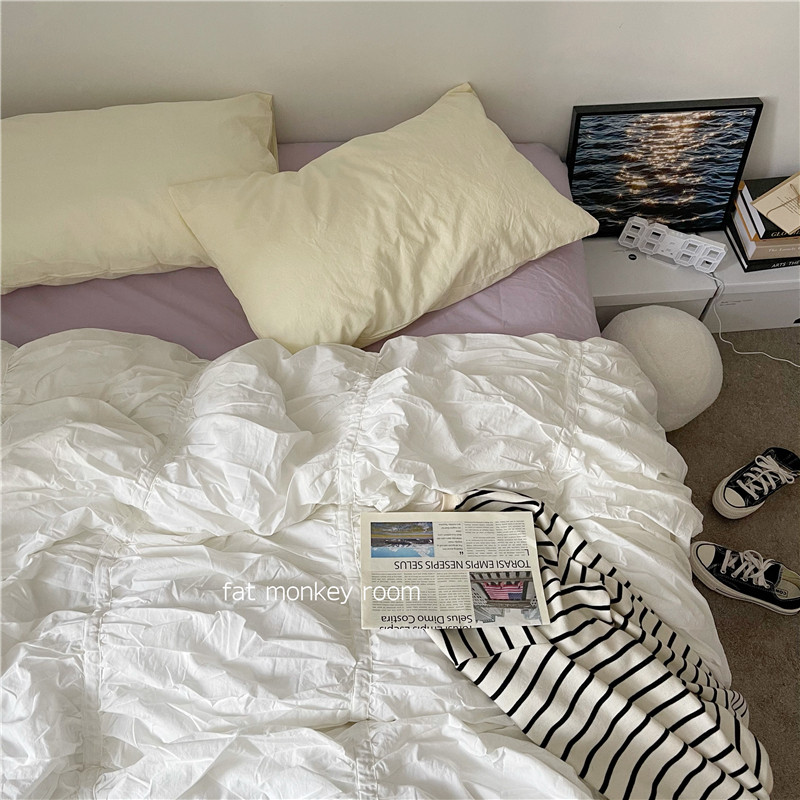 Shop owner Private hidden ins mixed Korean girl pleated pleated soft full cotton washed cotton mixed lap bed for four sets