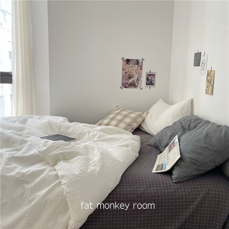 Female ji same style seersucker quilt cover single product INS Japanese simple cotton seersucker solid color single double quilt cover