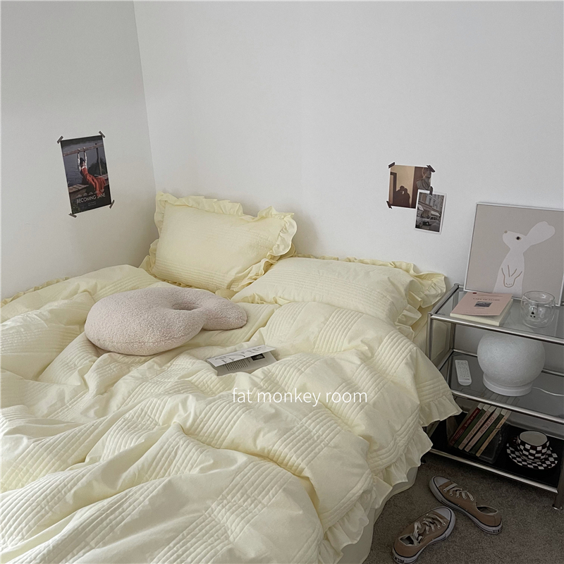 Five-Day Story｜ins Japanese-style pure cotton washed cotton quilted quilted four-season bedding set of four-piece dormitory three-piece set