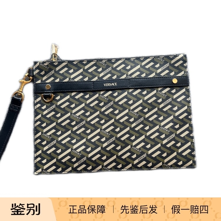 Versace Versace Pu Leather Gray-Brown Unisex Large Clutch Bag 1002927 1A01444 Versace Versace Pu Leather Gray-Brown Unisex Large Clutch Bag 1002927 1A01444