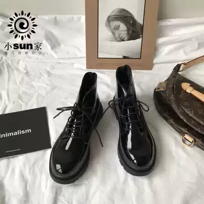 Little sun home Korea chic Harajuku locomotive Martin boots summer thin patent leather riding boots ins women's spring and autumn single boots
