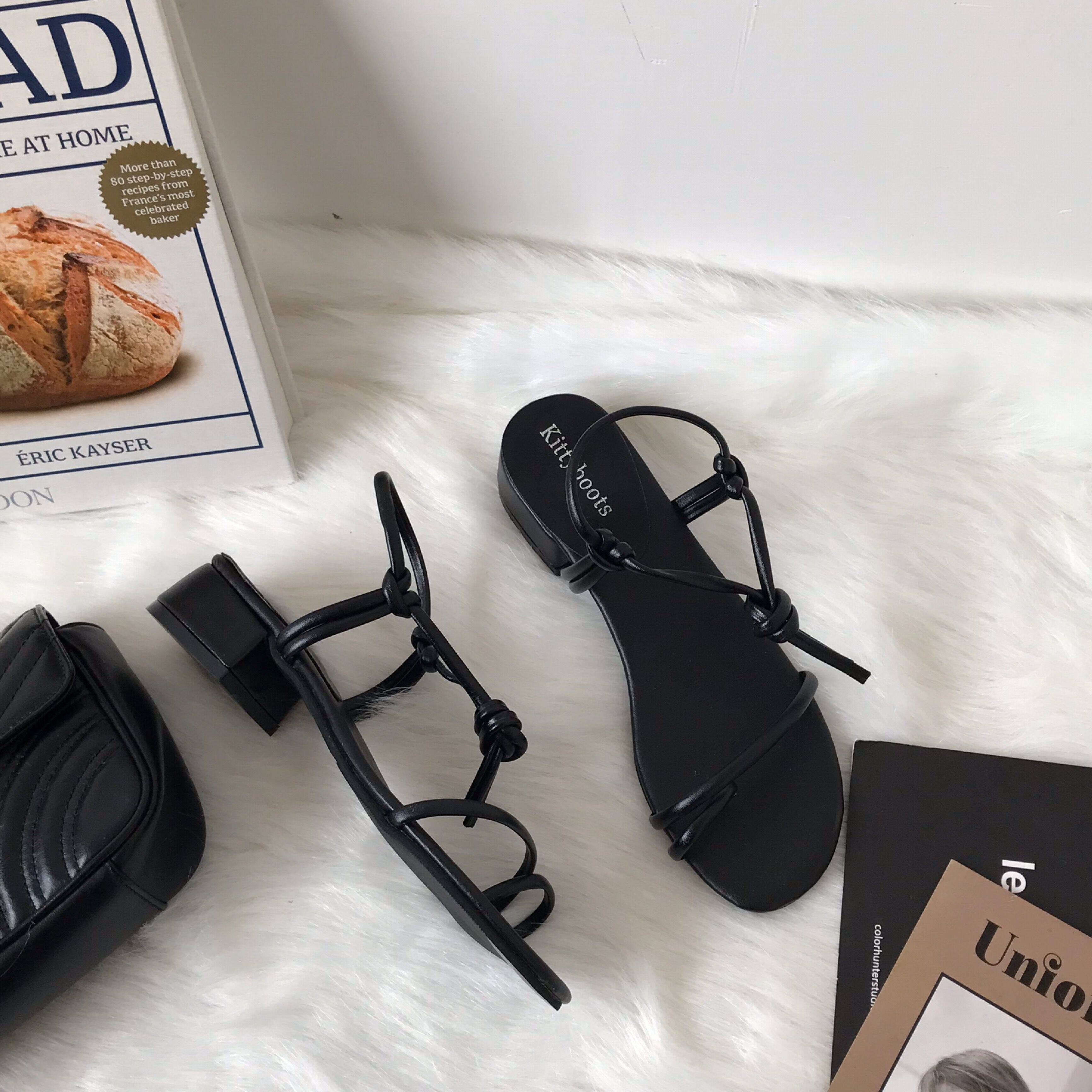 Small sun home South Korea ulzzang Roman strap sandals female chic students thick heel hollow fish mouth shoes ins tide