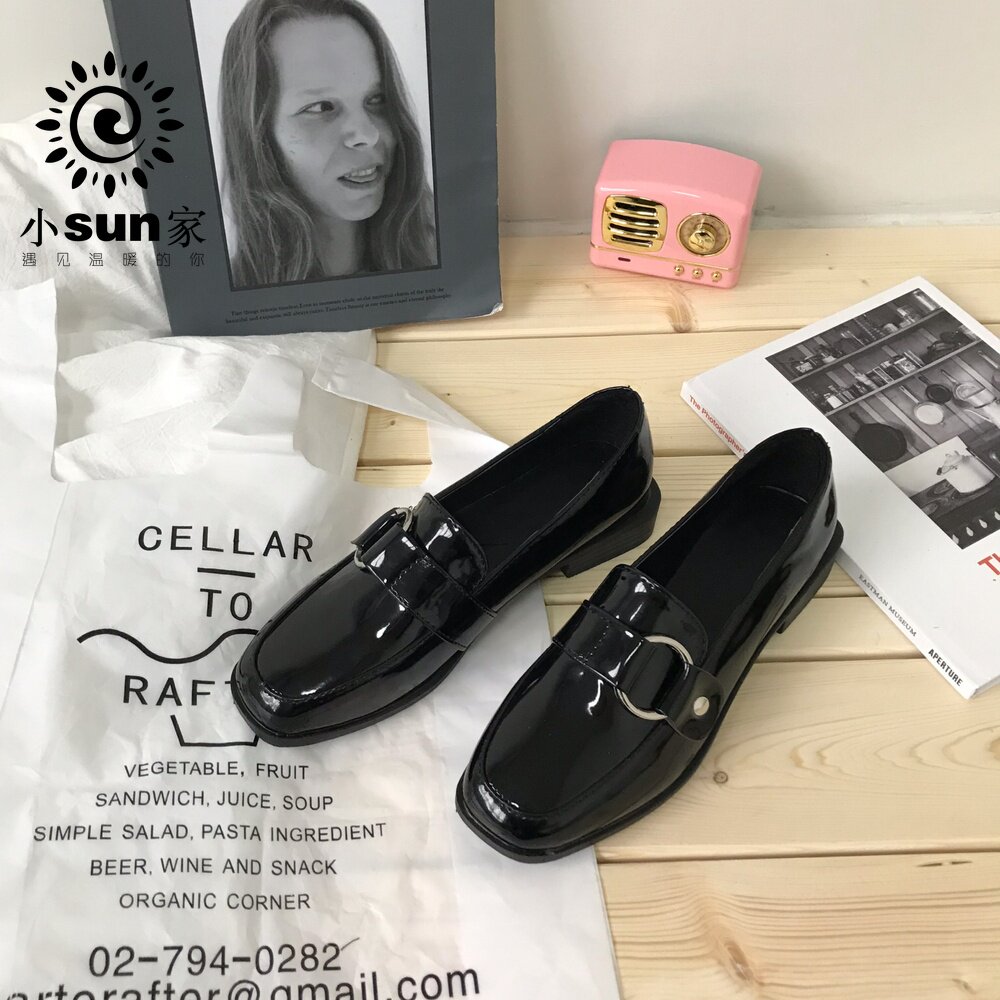 Small Sun Home Korea Ulzzang Lacquer Leather Small Leather Shoes Students 100 Hitch Flat Bottom Original Accommodation Casual Chic Women's Single Shoes