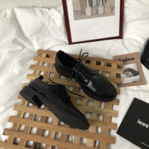 Little sun home Han take ins small leather shoes College chic low heel street shoot retro lace-up single shoes women 2021 New Tide