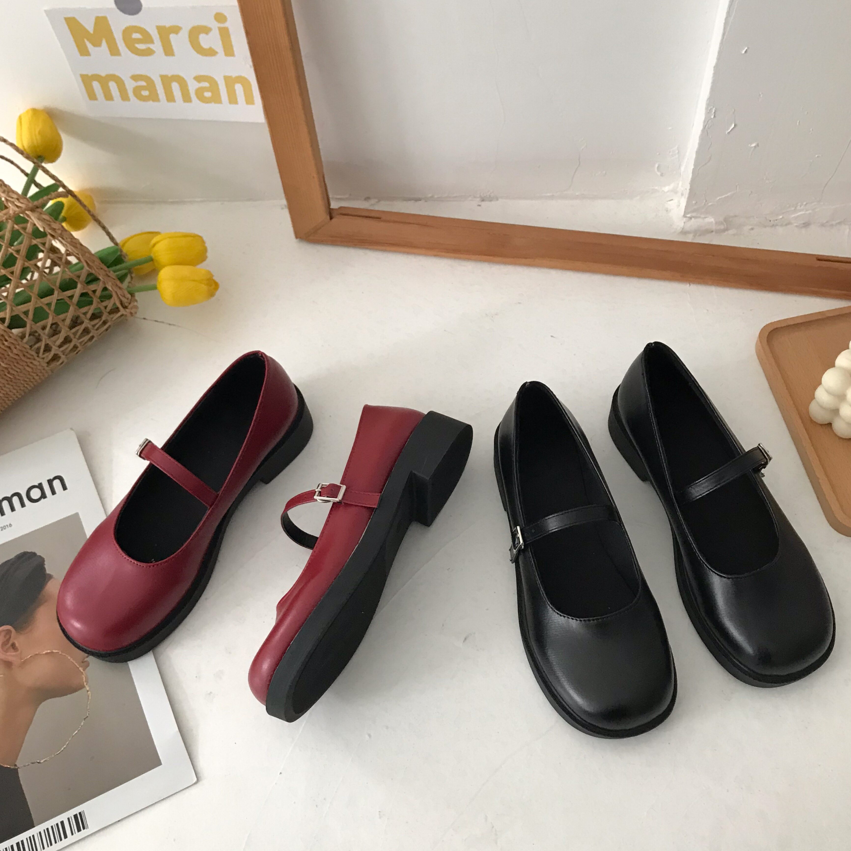 Small Sun Home Retro 100 Hitch College Wind Jk Mary Jins Flat Bottom Leather Shoes Women 2022 Summer Thin single shoes