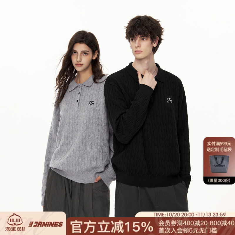 Fornines Embroidered Lapel Cable Knit Sweater for Men and Women, Casual Sweater for Autumn and Winter, Polo Collar Inner Layering Top Fornines Embroidered Lapel Cable Knit Sweater for Men and Women, Casual Sweater for Autumn and Winter, Polo Collar Inner Layering Top