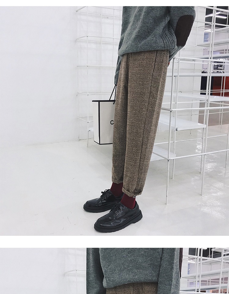 Mùa thu nước Anh kẻ sọc retro phù hợp với quần phù hợp với quần nam triều nam Phiên bản Hàn Quốc của quần Harlan giản dị lỏng lẻo quần tây