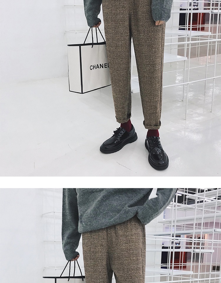 Mùa thu nước Anh kẻ sọc retro phù hợp với quần phù hợp với quần nam triều nam Phiên bản Hàn Quốc của quần Harlan giản dị lỏng lẻo quần tây