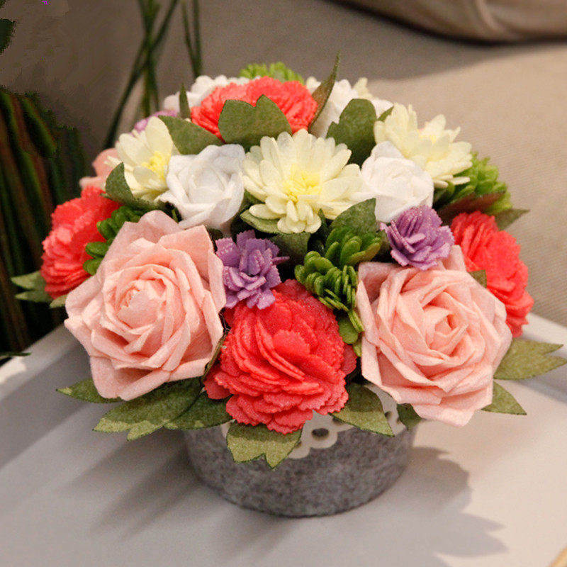 Free Cut Rose Bouquet Emulation Flower Potted Table Hem Unwoven Fabric Handmade Diy Make Creative Adult Material Bag