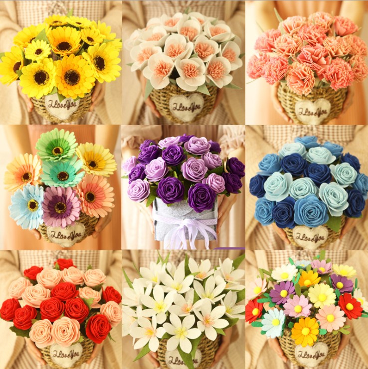 Teacher's Day Free of cut unwoven cloth Artisanal Cloth Art Diy Material Bag Daisy Potted Flowers Bouquet Emulation Pendulum