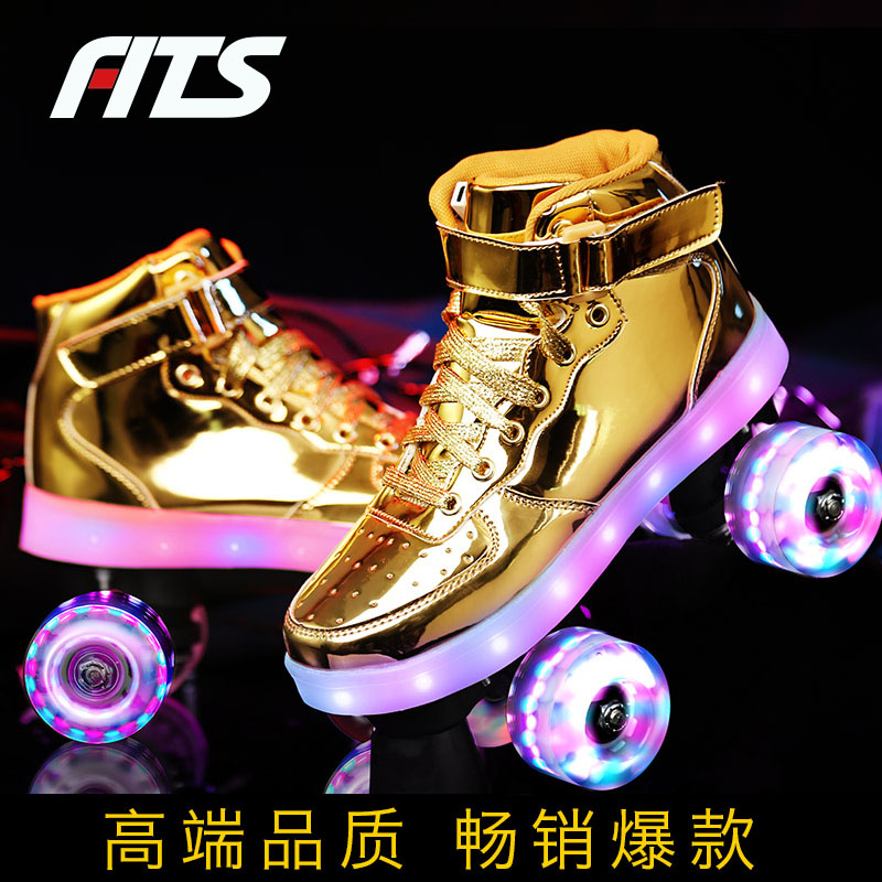 Net red skates Adult double row skate roller skates four-wheel fashion skates Skates Rink exclusive flash roller skating