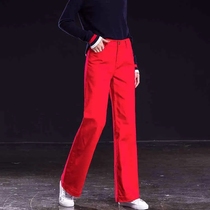 Autumn and winter red high-waisted straight jeans womens loose 2021 new elastic all-match thin casual wide-leg pants