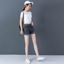 High-waisted denim shorts womens summer new Korean version of wild five-point pants fashion smoke gray stretch casual straight pants