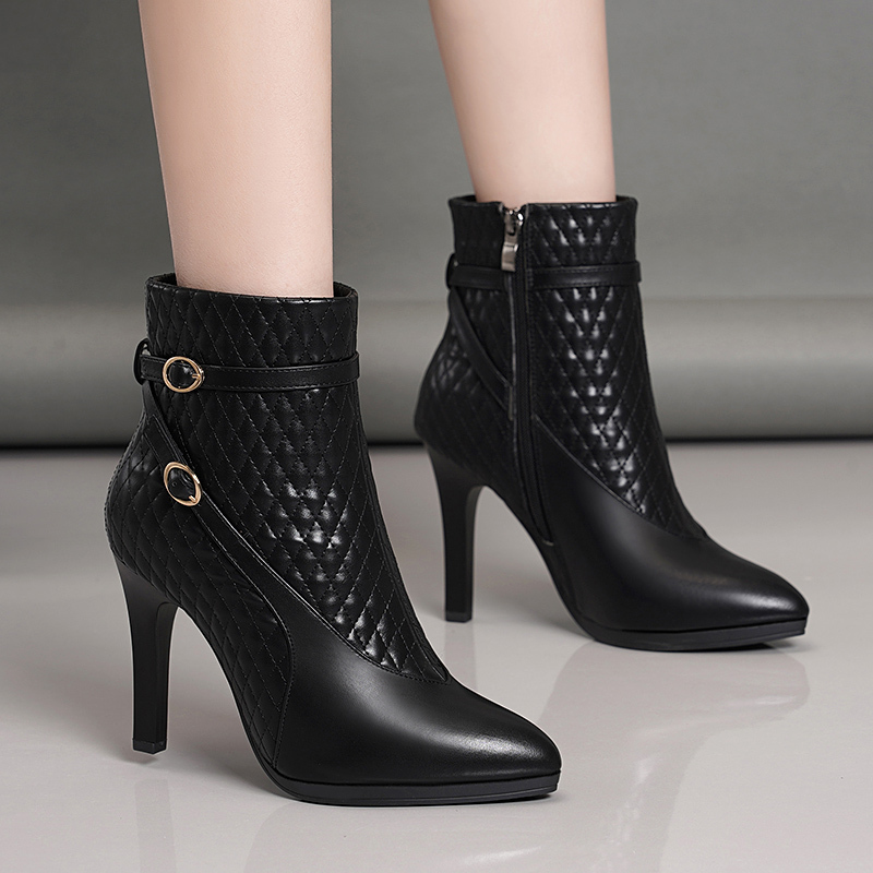 High-Heeled Fashion Short Boots for Women, Autumn and Winter New Style, Pointed Toe, Stiletto Heel, Zipper, Genuine Leather, Thick Sole, Waterproof Platform Boots for Women High-Heeled Fashion Short Boots for Women, Autumn and Winter New Style, Pointed Toe, Stiletto Heel, Zipper, Genuine Leather, Thick Sole, Waterproof Platform Boots for Women