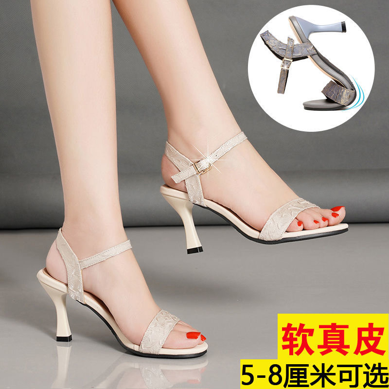 Thin-Heeled High-Heeled Shoes, Genuine Soft Leather Sandals for Women, 2025 Summer New Women's Shoes, Open-Toe Mid-Heel Women's Shoes, 5cm Soft Leather Thin-Heeled High-Heeled Shoes, Genuine Soft Leather Sandals for Women, 2025 Summer New Women's Shoes, Open-Toe Mid-Heel Women's Shoes, 5cm Soft Leather