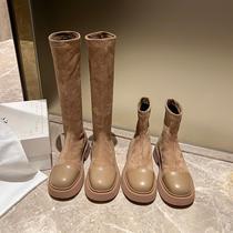 Leather thick-soled Martin boots suede short boots womens 2022 new mid-high boots knight boots but knee boots