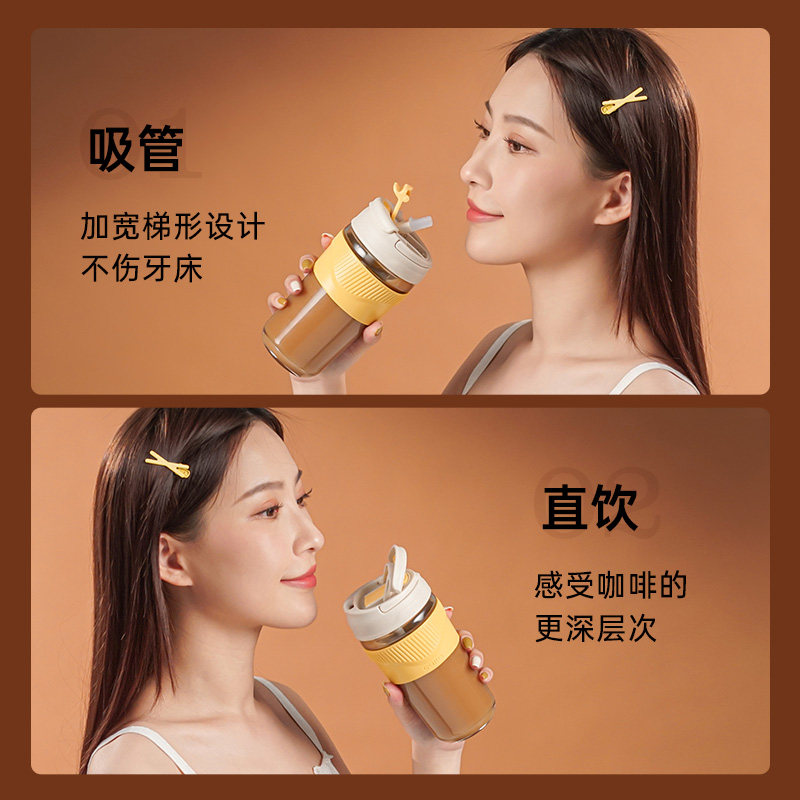 New glass women's cup portable milk tea cup with straw bubble net red cute double drink coffee cup men