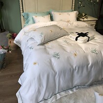 Net red super soft small fresh white 80 embroidered tencel four-piece summer ice silk sheet duvet cover double 1 8