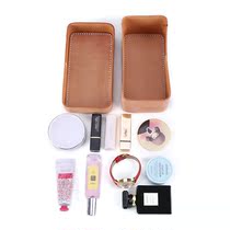 New vegetable tanned leather square cosmetic bag Multi-functional home travel portable leather jewelry storage box Primary color makeup