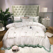 Net red spring and summer light luxury 80 Tencel four-piece European Princess style pastoral embroidery quilt cover naked sleep on skin-friendly bed