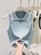 Half-zip polo shirt lapel sleeveless contrasting color knitted vest for women summer fashion high-end short top