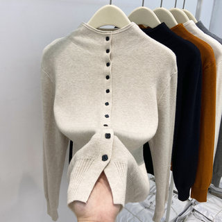 Single-Breasted Layered Stand-Up Collar Knitted Cardigan for Women, Thickened Coat for Autumn and Winter, Soft and Chic Lazy Knit Sweater Top