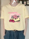 Milky apricot color fun cartoon printed T-shirt for women summer 2025 new Korean style loose and versatile pure cotton short-sleeved top