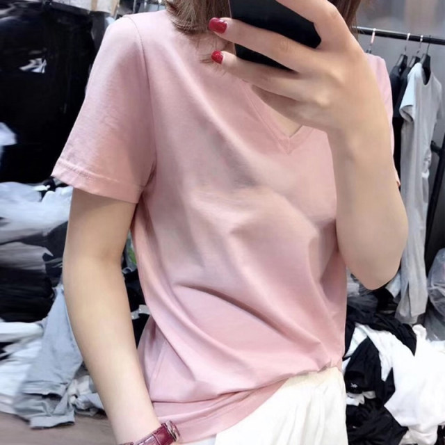 Design niche short-sleeved 2024 summer new V-neck bottoming shirt loose white t-shirt women's slimming top