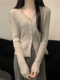 Beautiful French V-neck single-breasted knitted cardigan for women 2025 autumn textured and elegant top with base layer