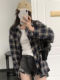 American Retro Plaid Shirt for Women in Spring and Summer, Polo Collar Sun Protection Top, Lazy Style, Loose Fit, Thin Long Sleeves