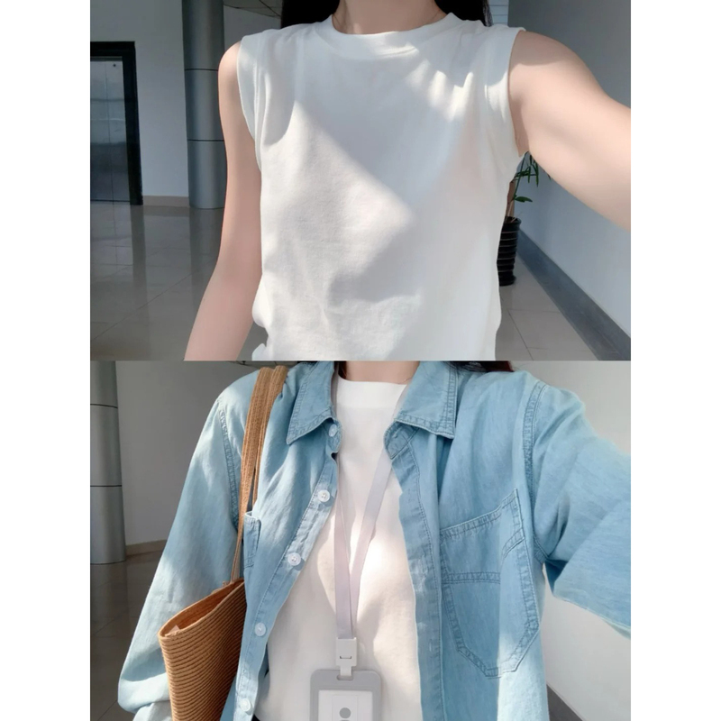 Simple Sleeveless Vest for Women, Suitable for Summer, Spring, and Autumn, Can Be Worn as an Inner Layer to Cover Side Breasts, Can Be Worn as an Outer Layer, Cotton Camisole, White Tank Top Simple Sleeveless Vest for Women, Suitable for Summer, Spring, and Autumn, Can Be Worn as an Inner Layer to Cover Side Breasts, Can Be Worn as an Outer Layer, Cotton Camisole, White Tank Top