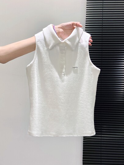 American Retro Polo Collar Sleeveless T-Shirt for Women, Summer Slim-Fit Halter Top That Covers the Side Breasts, Outerwear, Sexy Tank Top