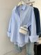 Ins blue shirt jacket women's polo collar relaxed shirt autumn button layering long-sleeved sun protection T-shirt top