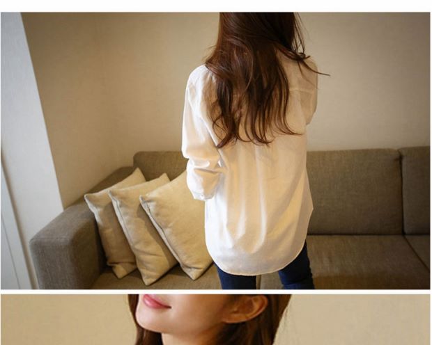Áo sơ mi cotton và vải lanh trắng nữ dài tay mùa thu đông 2018 mới áo sơ mi Hàn Quốc rộng rãi là áo sơ mi mỏng đáy triều áo sơ mi kẻ caro