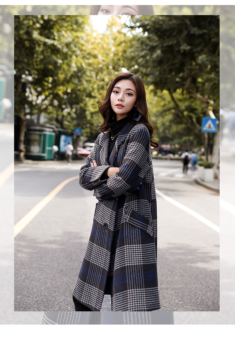 Áo len mùa thu và mùa đông nữ dài phiên bản Hàn Quốc 2018 mới sóng dày dày phổ biến áo khoác len tartan phổ biến áo phao dáng dài