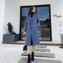 Anti-season clearance woolen coat womens mid-length Korean version 2020 new loose popular haze blue woolen coat