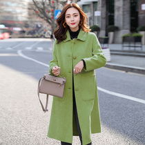 Avocado green woolen coat womens mid-length 2020 new loose Hepburn style anti-season winter woolen coat