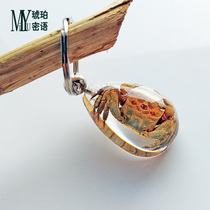 Stainless steel pendant mens keychain simple creative gift artificial amber insect specimen personality keychain Lady