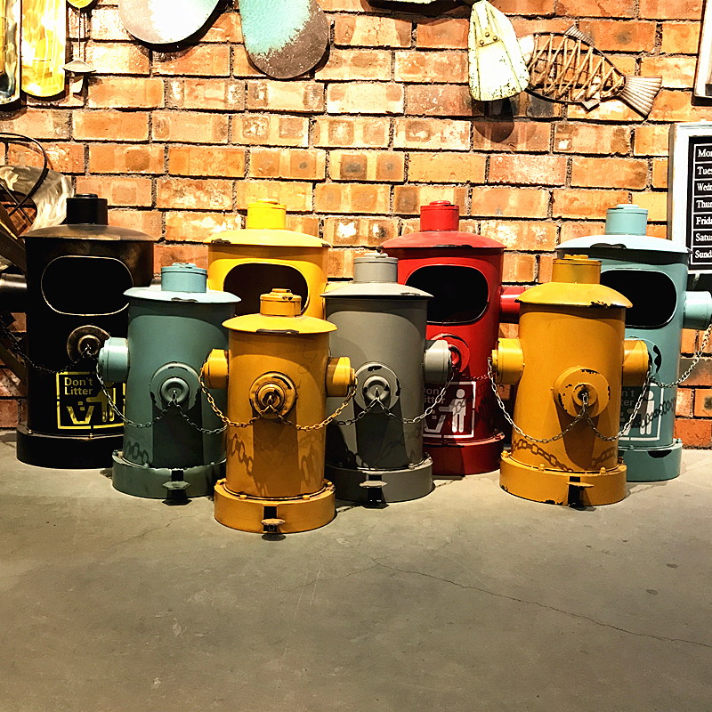 Retro Industrial Style Fire Hydrant Iron Trash Can, Foot-Operated, Creative for Living Room, Home, Restaurant, Bar, with Lid, Large Size