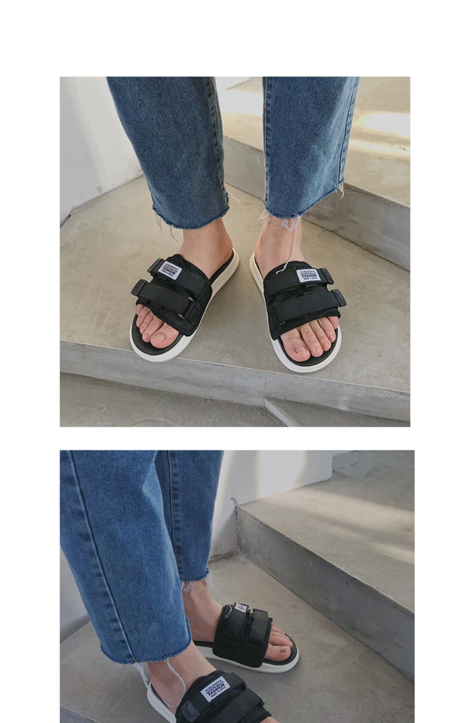 19 đôi dép mới của nam giới mùa hè velcro mặc ngoài trời Phiên bản Hàn Quốc của xu hướng đôi giày kéo bãi biển dép chống trượt - Dép giày crocs nam