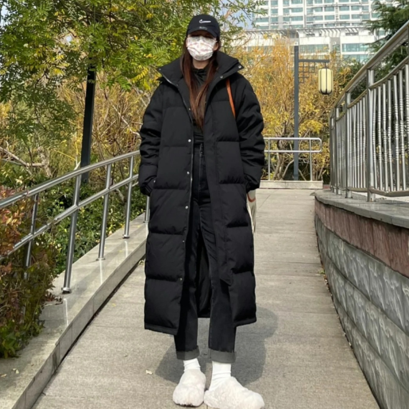 Chinese Style down Jacket for Women, Mid-Length, Over-The-Knee, 2025 New Korean Version, Loose Fit, Hooded, Thickened, Suitable for Art Exams, Couple Style