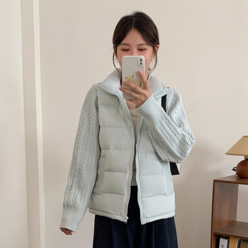 Knitted Patchwork down Jacket for Women, Short and Lightweight, 2026 New Fashion Style, Petite Size, 90% White Duck Down, Winter Coat, Trendy