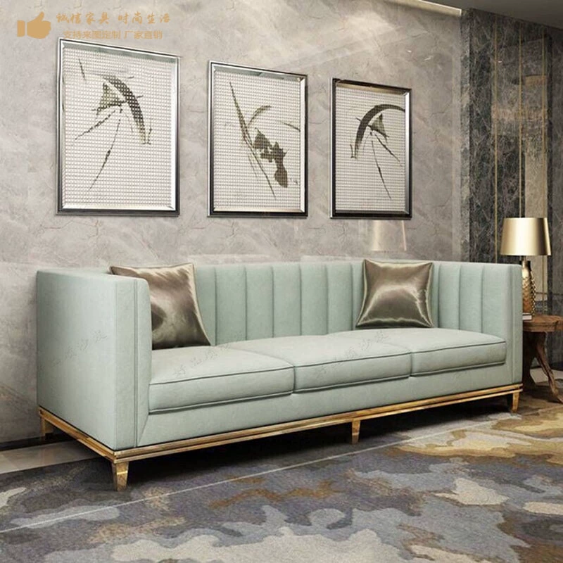 Bắc Âu ánh sáng sang trọng nhung vải sofa bài hiện đại tối giản thép không gỉ vải nhà phòng khách câu lạc bộ tiếp tân sofa - Ghế sô pha