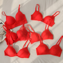 2021 New Year big red underwear women without steel ring small chest gathered big chest show small no trace this year bra set