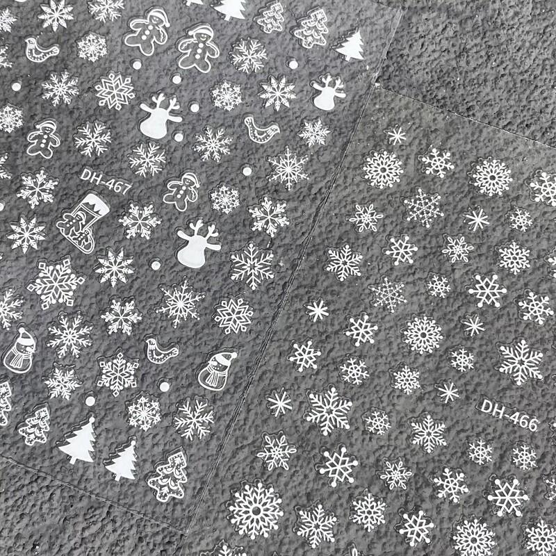 Autumn and Winter Christmas White Snowflake Nail Stickers, Beautiful New Year Reindeer Snowflake Waterproof Nail Decoration Stickers