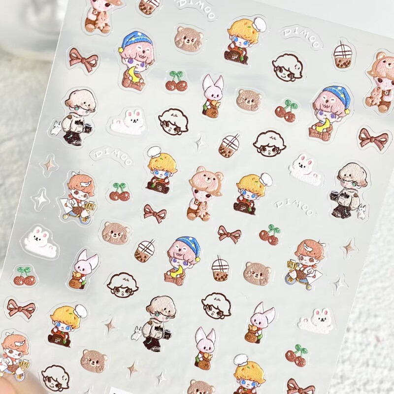 Cute Dimoo Embossed Nail Stickers Cartoon 3D Water Cup Ccd Phone Case DIY Nail Stickers