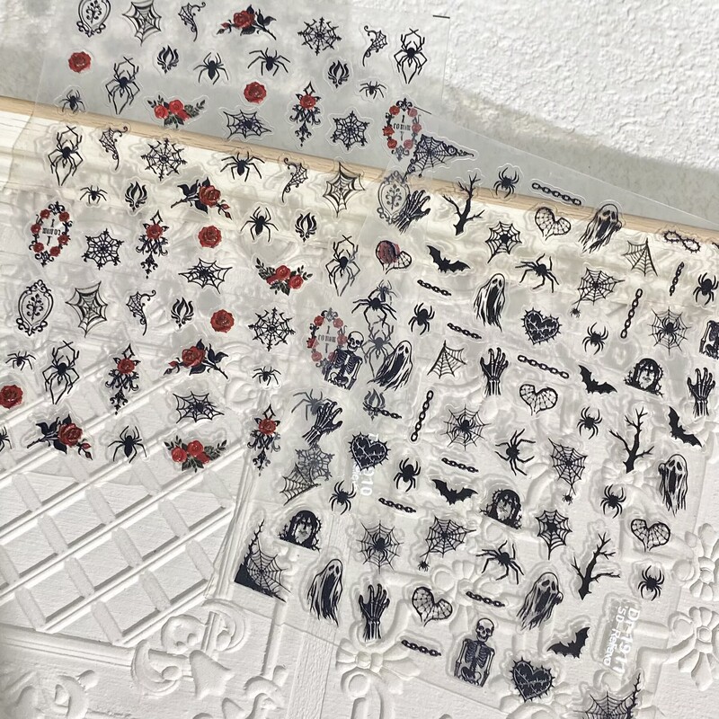 Dark Style Halloween Spider Ghost Embossed Nail Stickers Spider Web Rose Waterproof Adhesive Nail Decoration Stickers Dark Style Halloween Spider Ghost Embossed Nail Stickers Spider Web Rose Waterproof Adhesive Nail Decoration Stickers