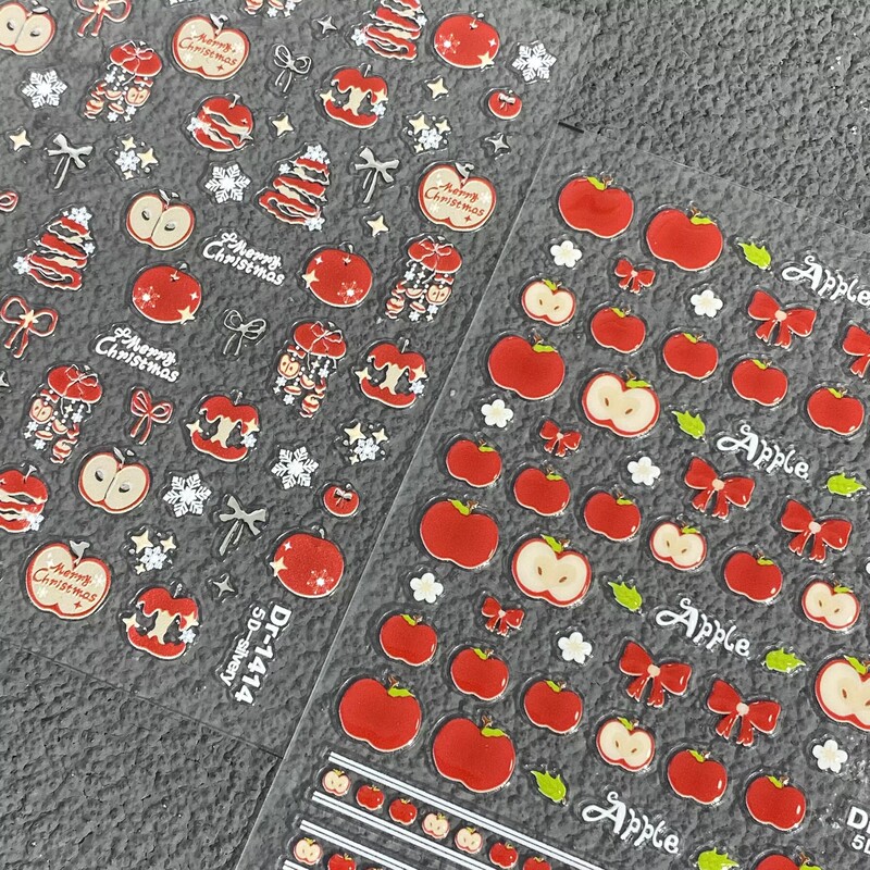 New Christmas Red Apple Embossed Nail Stickers, Stereo Green Apple Water Cup, Ccd Phone Case, DIY Nail Stickers