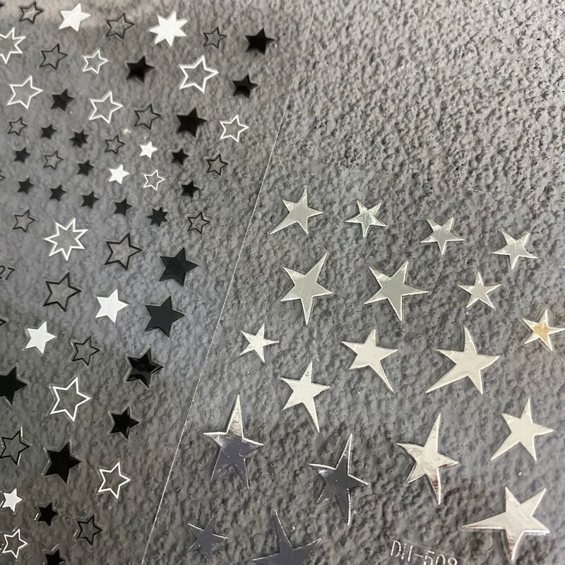 Popular Black and White Irregular Five-Pointed Star Nail Stickers, Hollow Small Stars, Waterproof Adhesive Nail Decoration Stickers