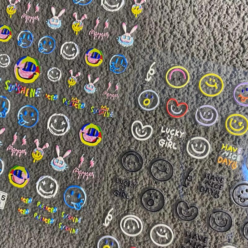 Fun, Quirky, Cute, Heart-Shaped, Smiley Face Embossed Nail Art Stickers, Colorful Graffiti Expressions, Journal DIY Nail Ccd Stickers Fun, Quirky, Cute, Heart-Shaped, Smiley Face Embossed Nail Art Stickers, Colorful Graffiti Expressions, Journal DIY Nail Ccd Stickers